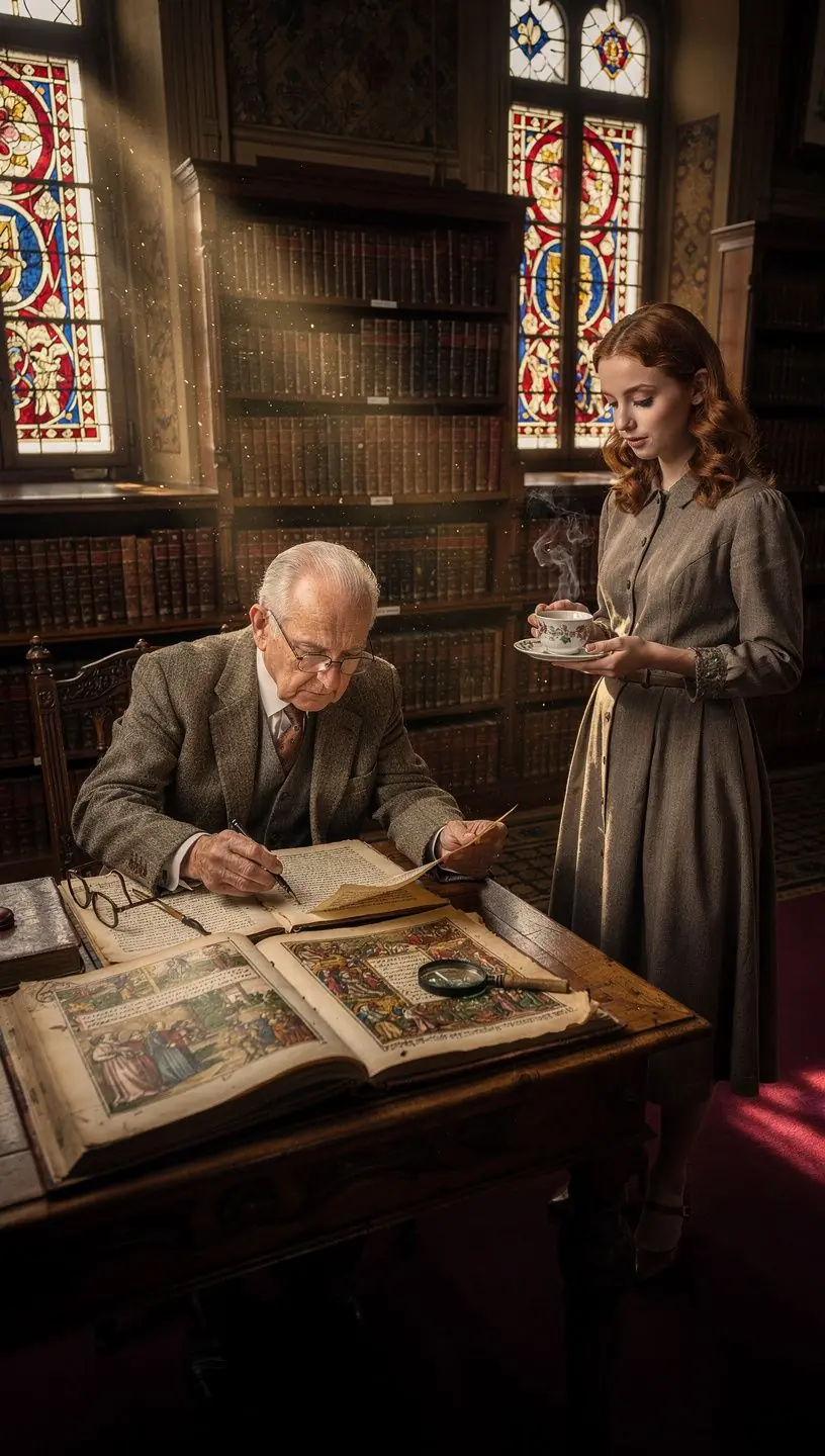 Ein altes Buch mit historischen Erzählungen auf einem Holztisch.
